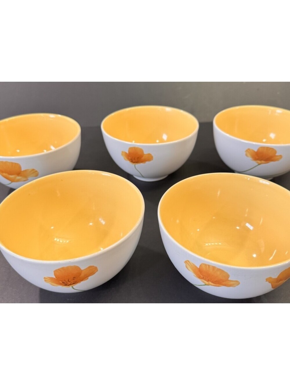 Pfaltzgraff Soup Or Cereal Bowls Sunshine Yellow Poppy Flowers Retired Set Of 5